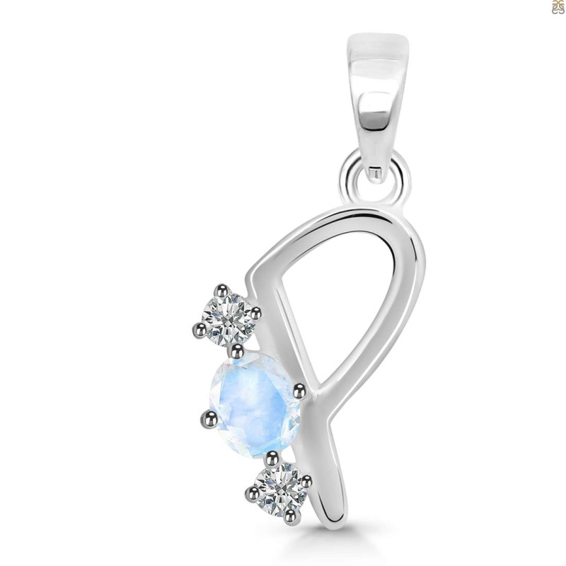 Moonstone & White Topaz Alphabet P Pendant RBM-RDA-68.