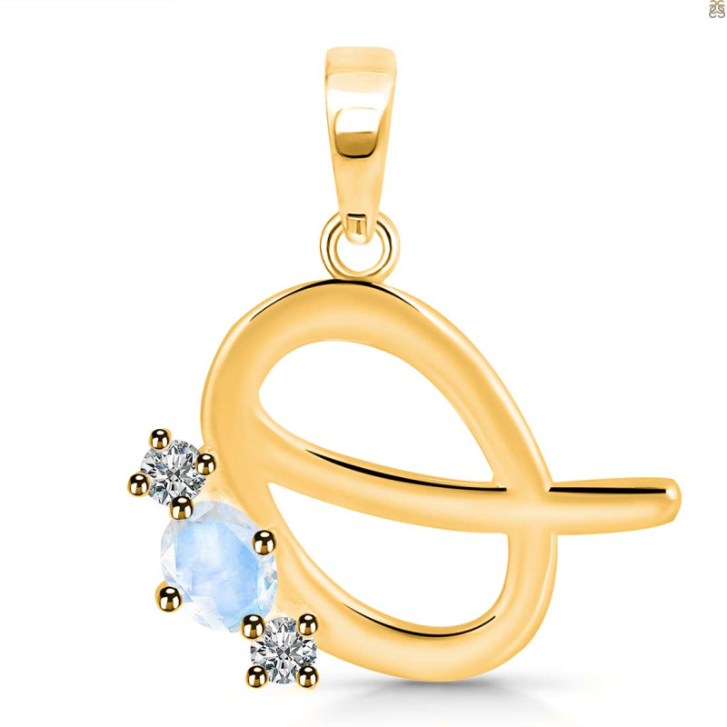 Moonstone & White Topaz Alphabet Q Pendant RBM-RDA-69.