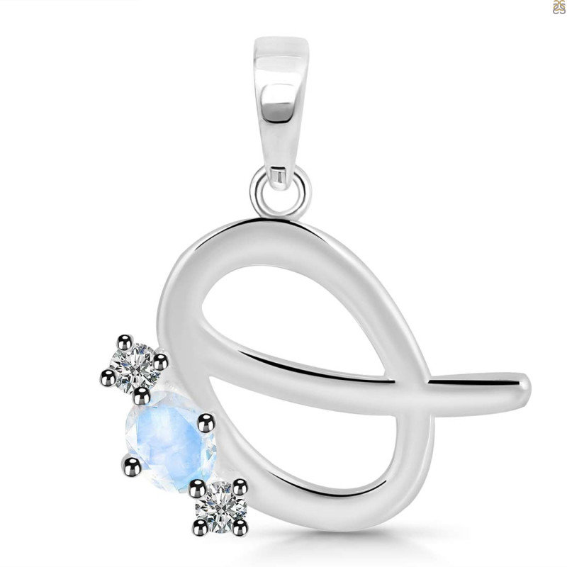 Moonstone & White Topaz Alphabet Q Pendant RBM-RDA-69.