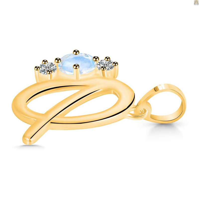 Moonstone & White Topaz Alphabet Q Pendant RBM-RDA-69.