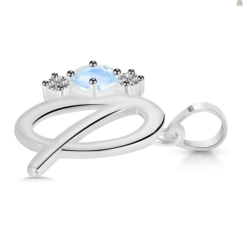Moonstone & White Topaz Alphabet Q Pendant