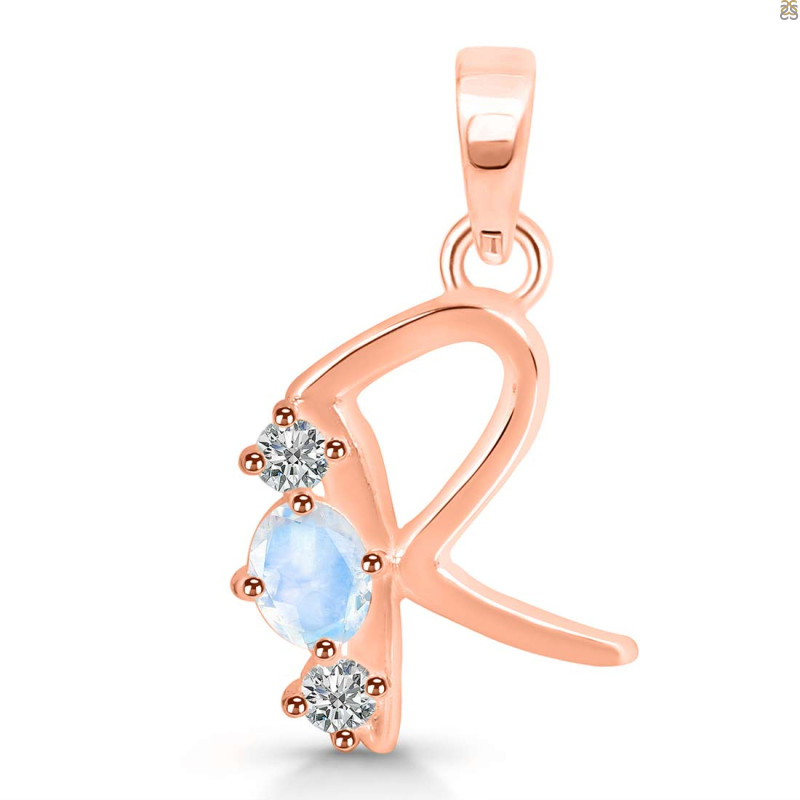 Moonstone & White Topaz Alphabet R Pendant RBM-RDA-70.