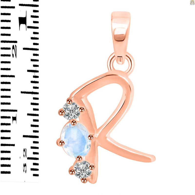 Moonstone & White Topaz Alphabet R Pendant RBM-RDA-70.