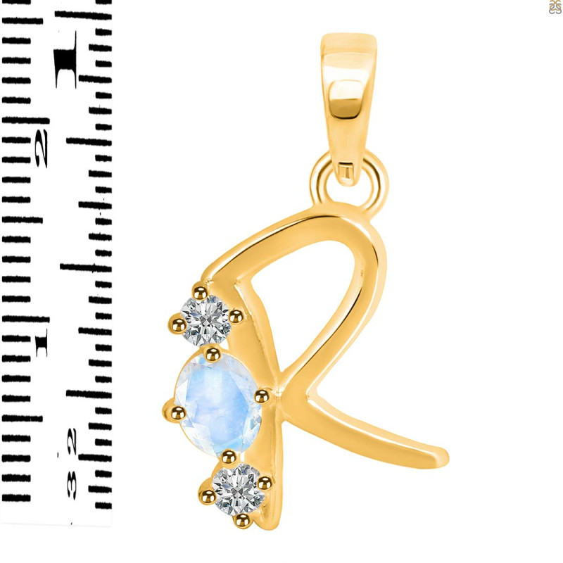 Moonstone & White Topaz Alphabet R Pendant RBM-RDA-70.