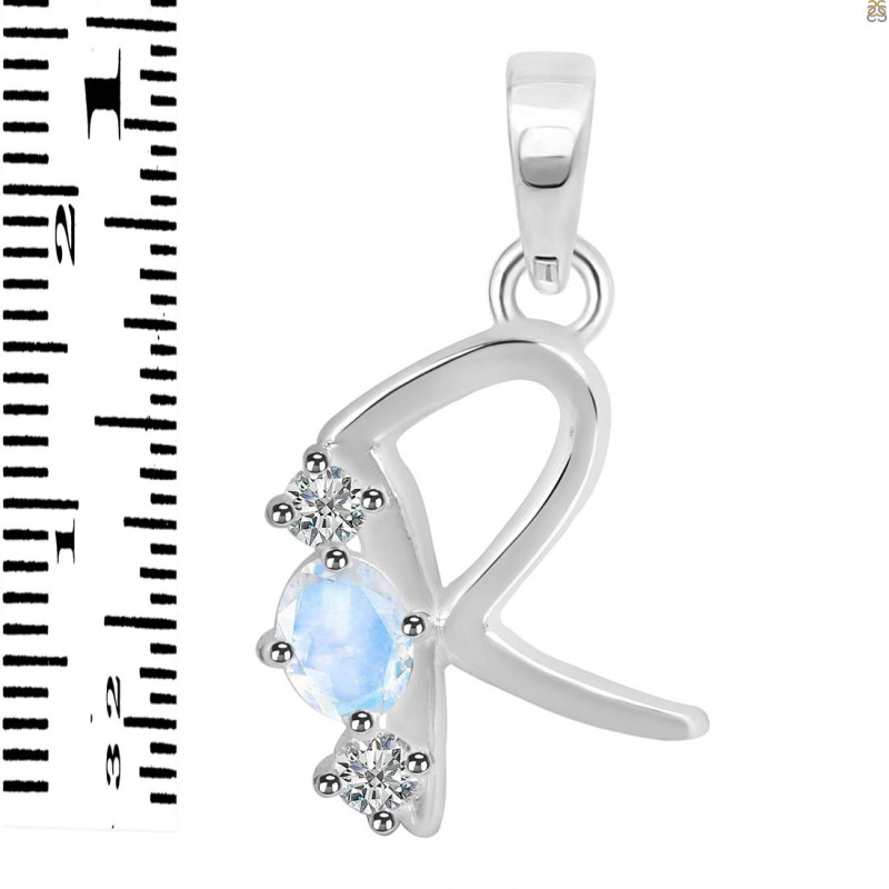 Moonstone & White Topaz Alphabet R Pendant RBM-RDA-70.