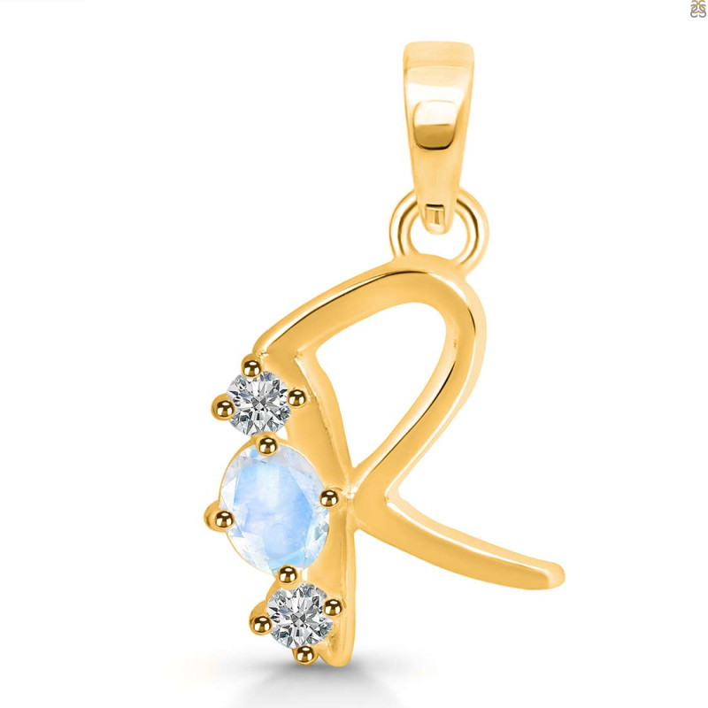 Moonstone & White Topaz Alphabet R Pendant RBM-RDA-70.