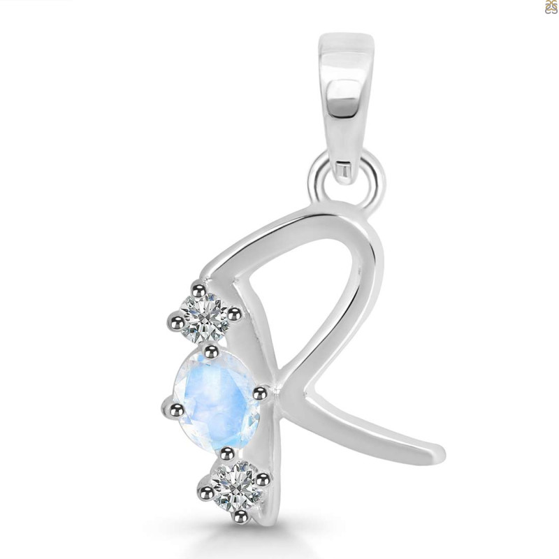 Moonstone & White Topaz Alphabet R Pendant RBM-RDA-70.
