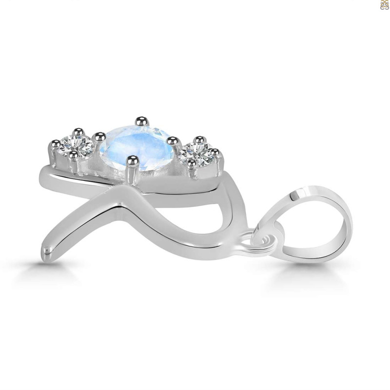 Moonstone & White Topaz Alphabet R Pendant