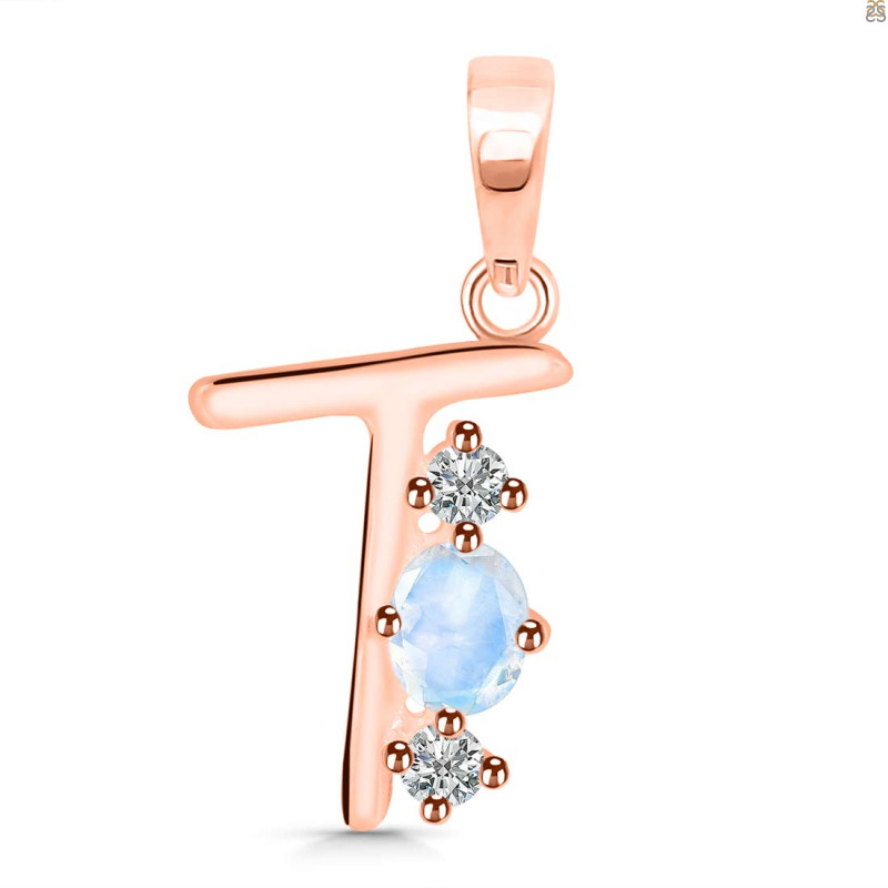 Moonstone & White Topaz Alphabet T Pendant RBM-RDA-72.