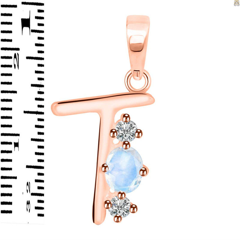 Moonstone & White Topaz Alphabet T Pendant RBM-RDA-72.