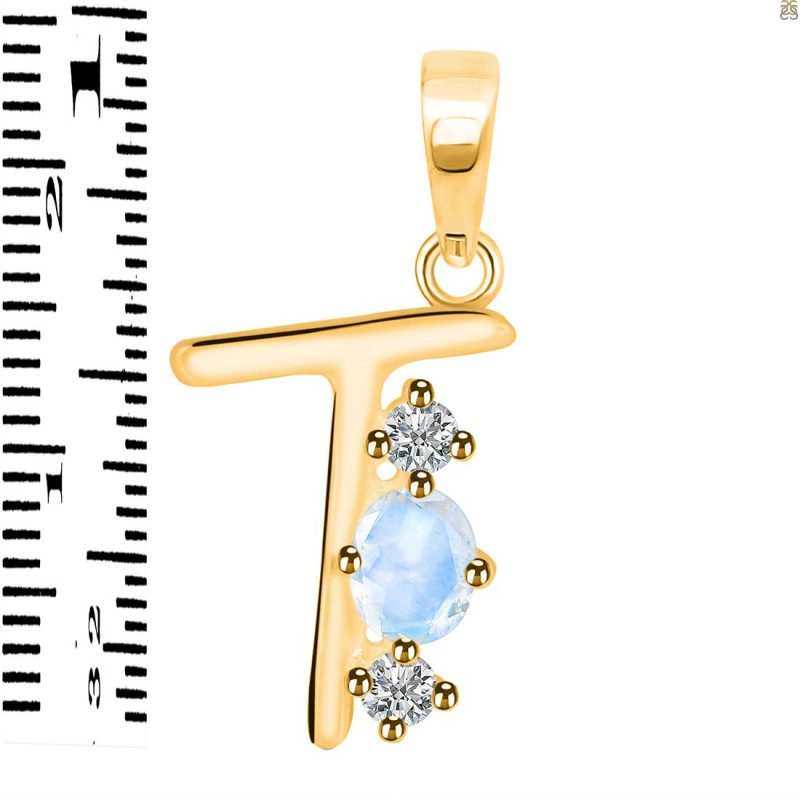 Moonstone & White Topaz Alphabet T Pendant RBM-RDA-72.