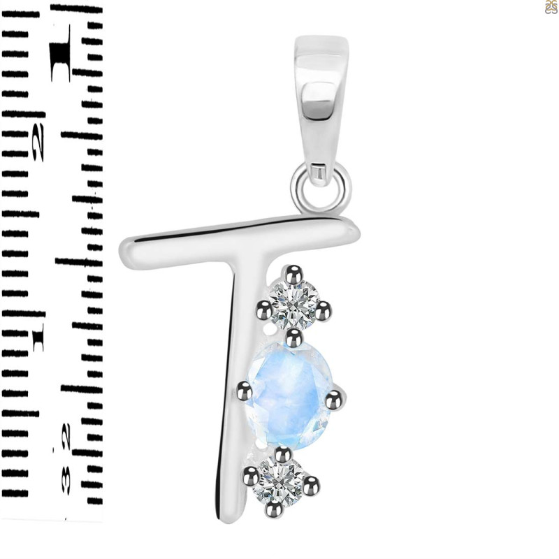 Moonstone & White Topaz Alphabet T Pendant RBM-RDA-72.