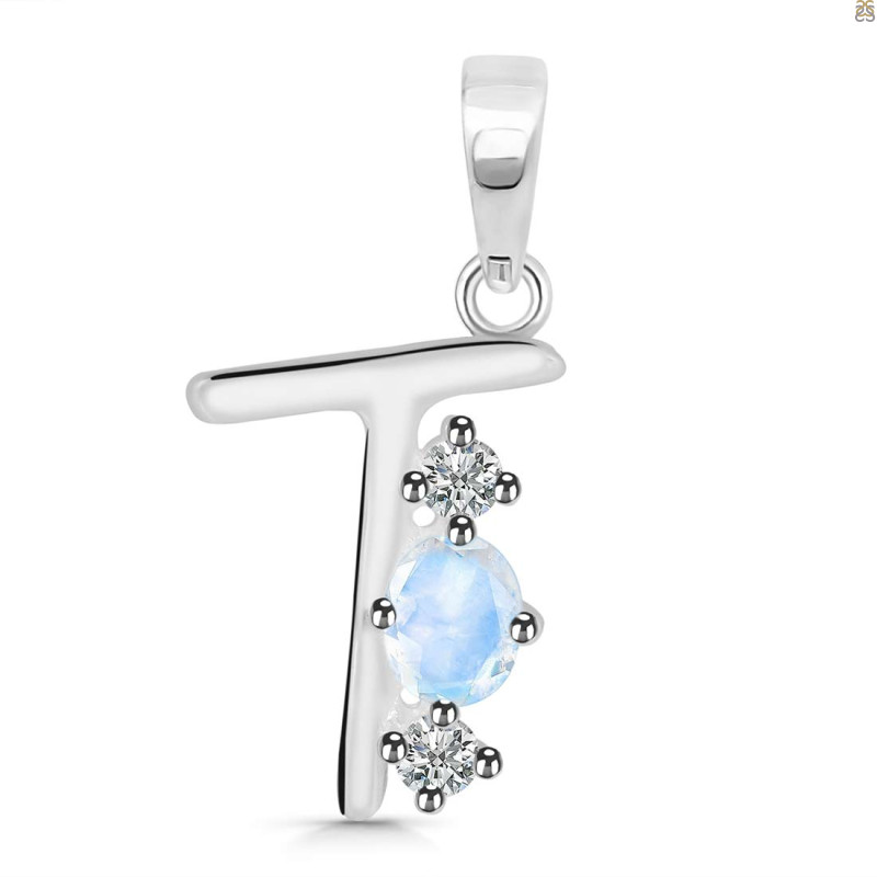Moonstone & White Topaz Alphabet T Pendant RBM-RDA-72.