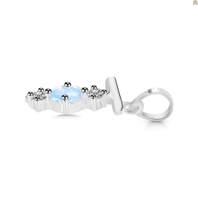 Moonstone & White Topaz Alphabet T Pendant