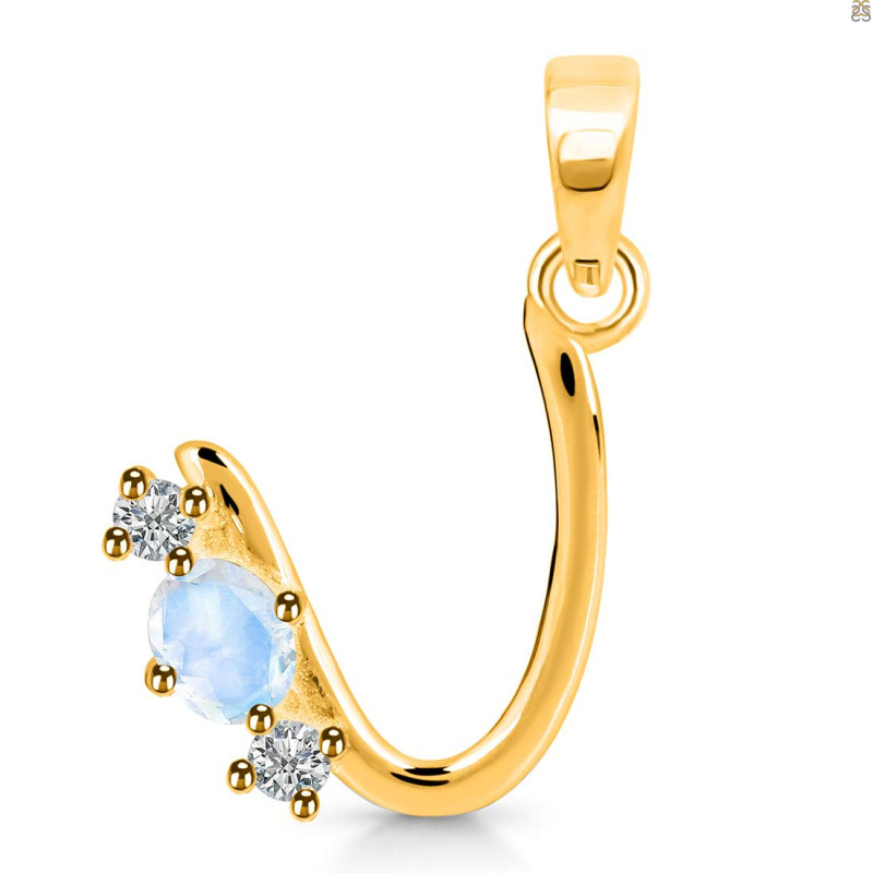 Moonstone & White Topaz Alphabet U Pendant RBM-RDA-73.