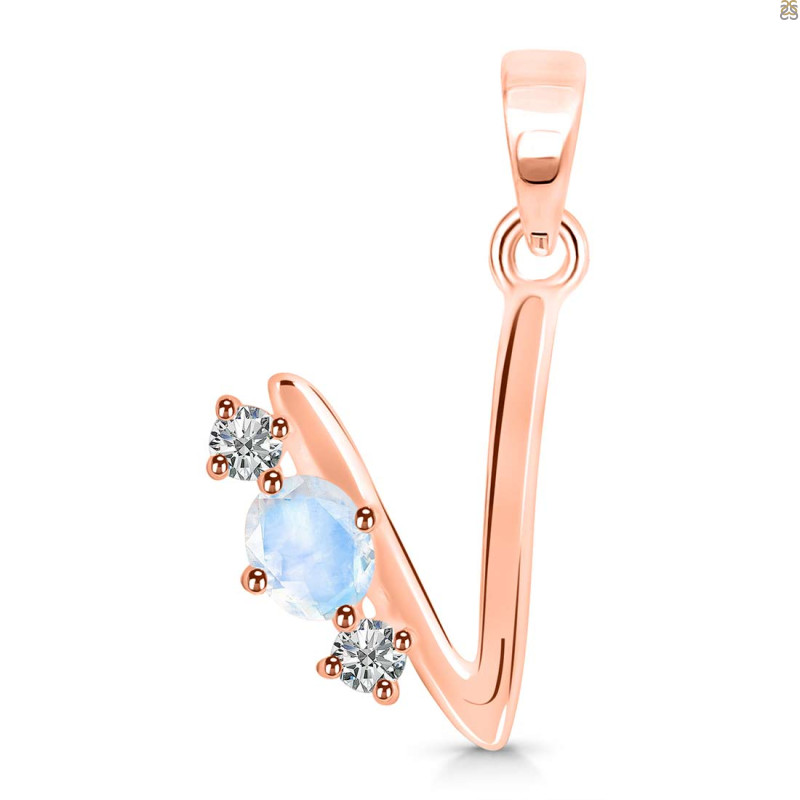 Moonstone & White Topaz Alphabet V Pendant RBM-RDA-74.