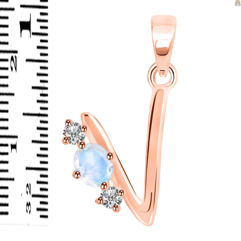 Moonstone & White Topaz Alphabet V Pendant RBM-RDA-74.