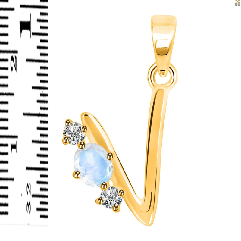 Moonstone & White Topaz Alphabet V Pendant RBM-RDA-74.