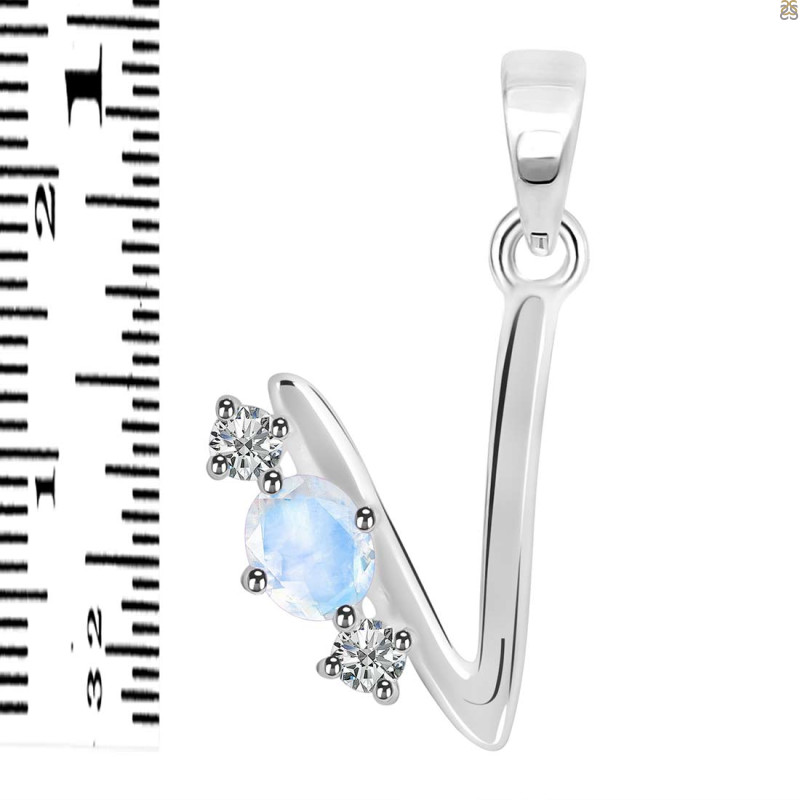 Moonstone & White Topaz Alphabet V Pendant RBM-RDA-74.