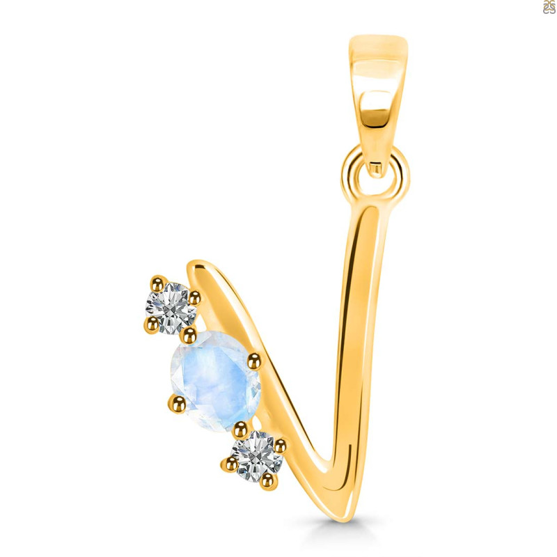 Moonstone & White Topaz Alphabet V Pendant RBM-RDA-74.