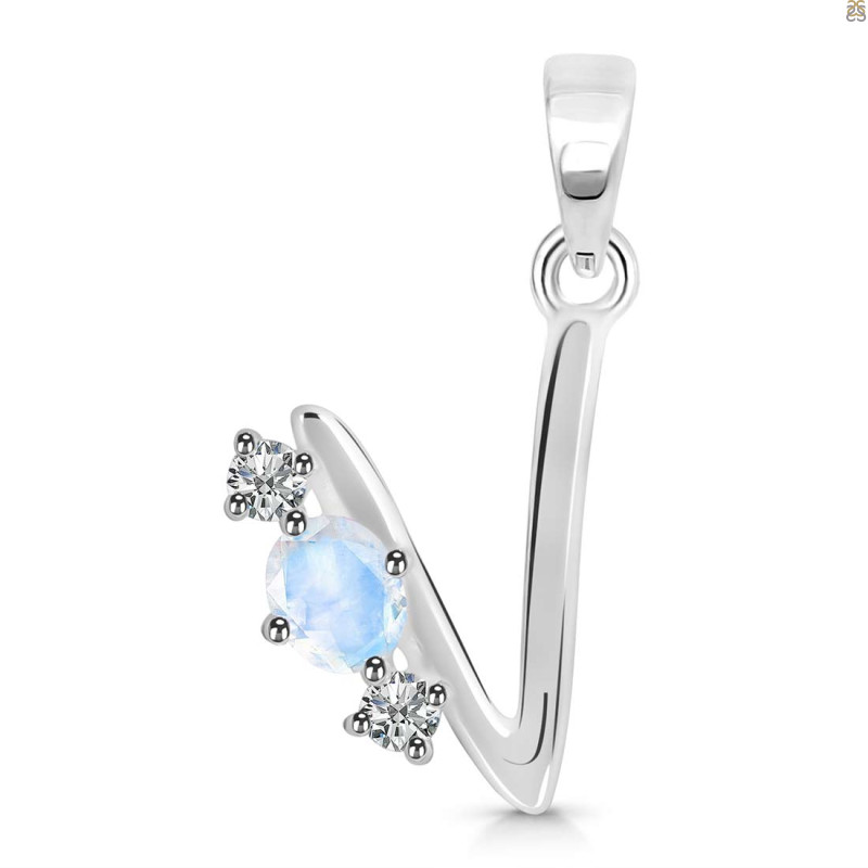 Moonstone & White Topaz Alphabet V Pendant RBM-RDA-74.