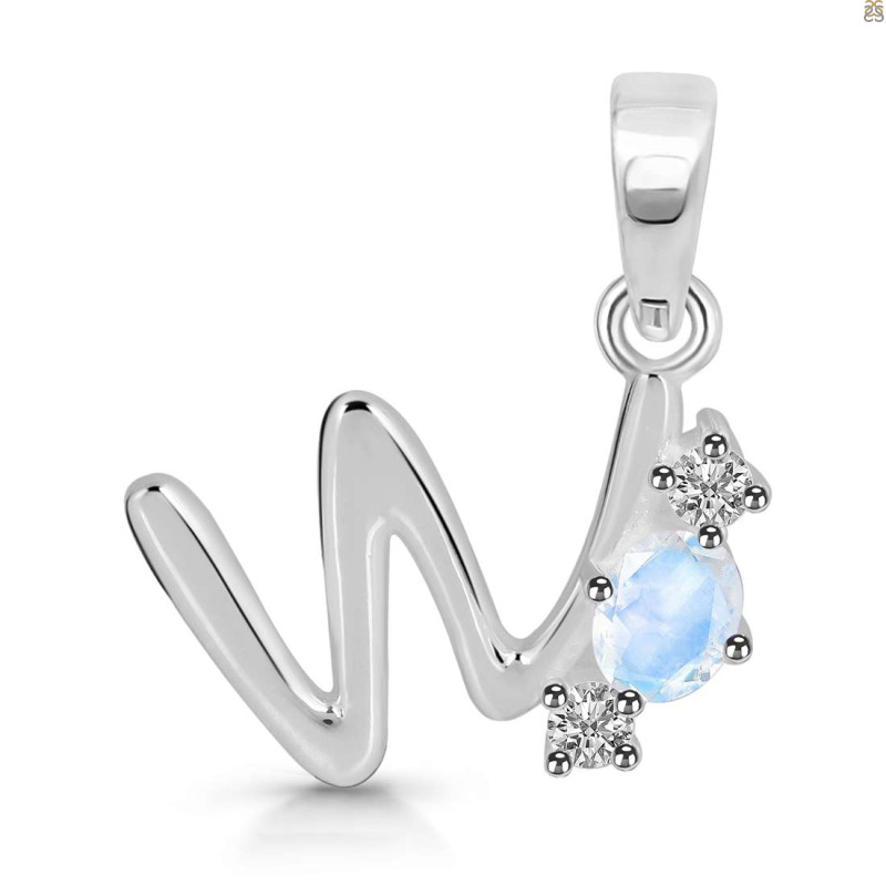 Moonstone & White Topaz Alphabet W Pendant RBM-RDA-75.