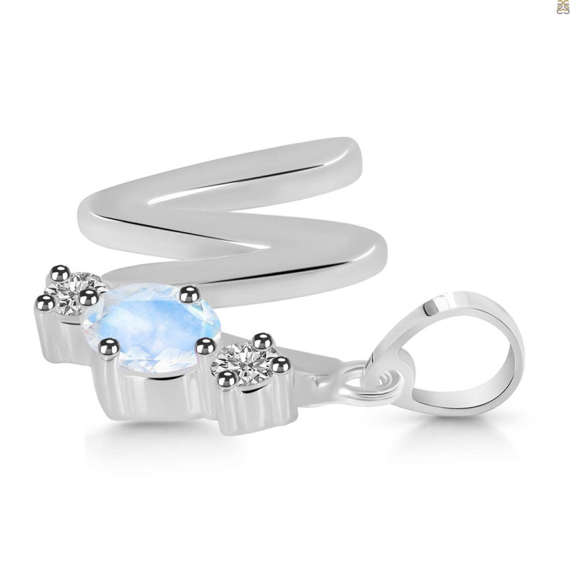 Moonstone & White Topaz Alphabet W Pendant
