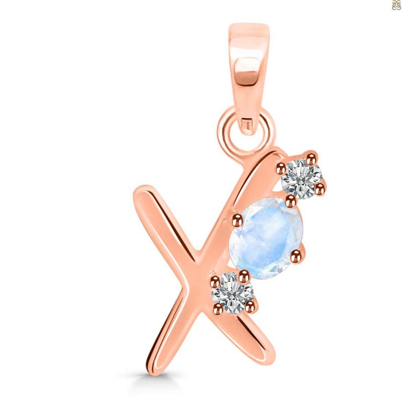 Moonstone & White Topaz Alphabet X Pendant RBM-RDA-76.