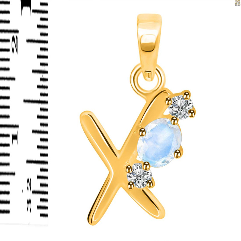 Moonstone & White Topaz Alphabet X Pendant RBM-RDA-76.