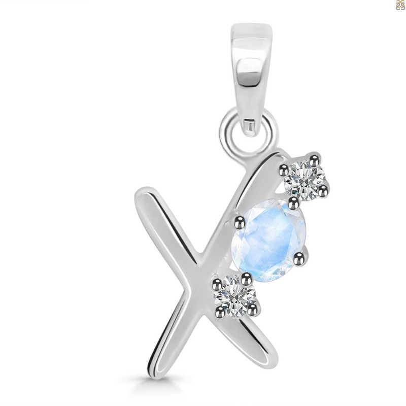 Moonstone & White Topaz Alphabet X Pendant RBM-RDA-76.