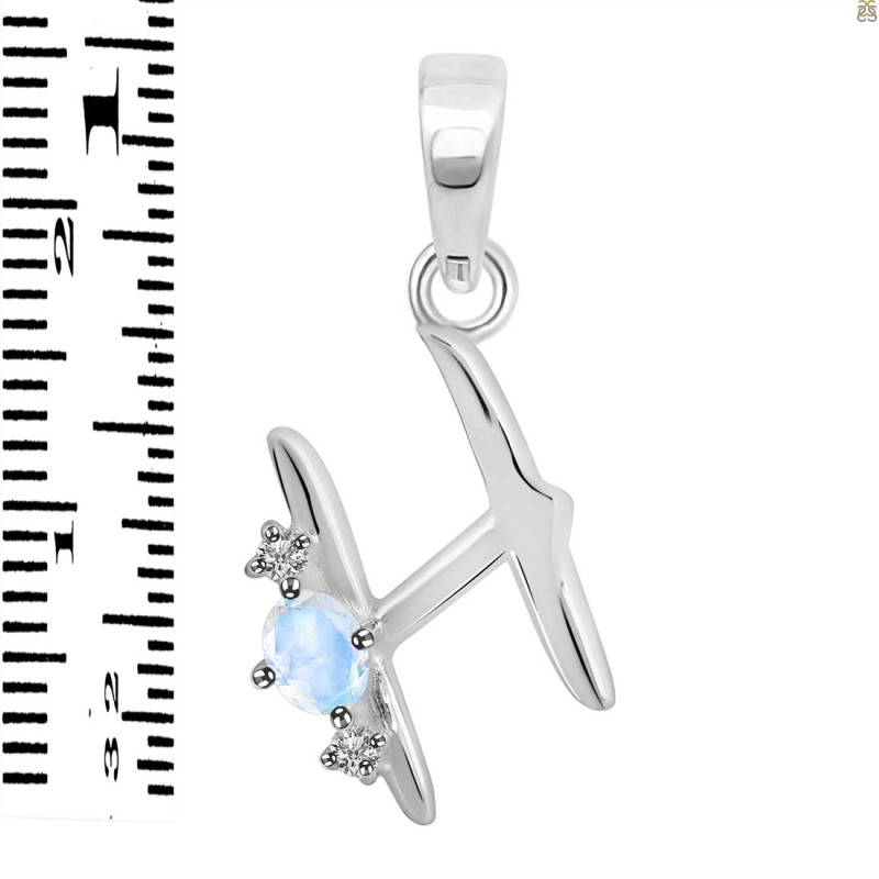 Moonstone & White Topaz Alphabet H Pendant RBM-RDA-8.