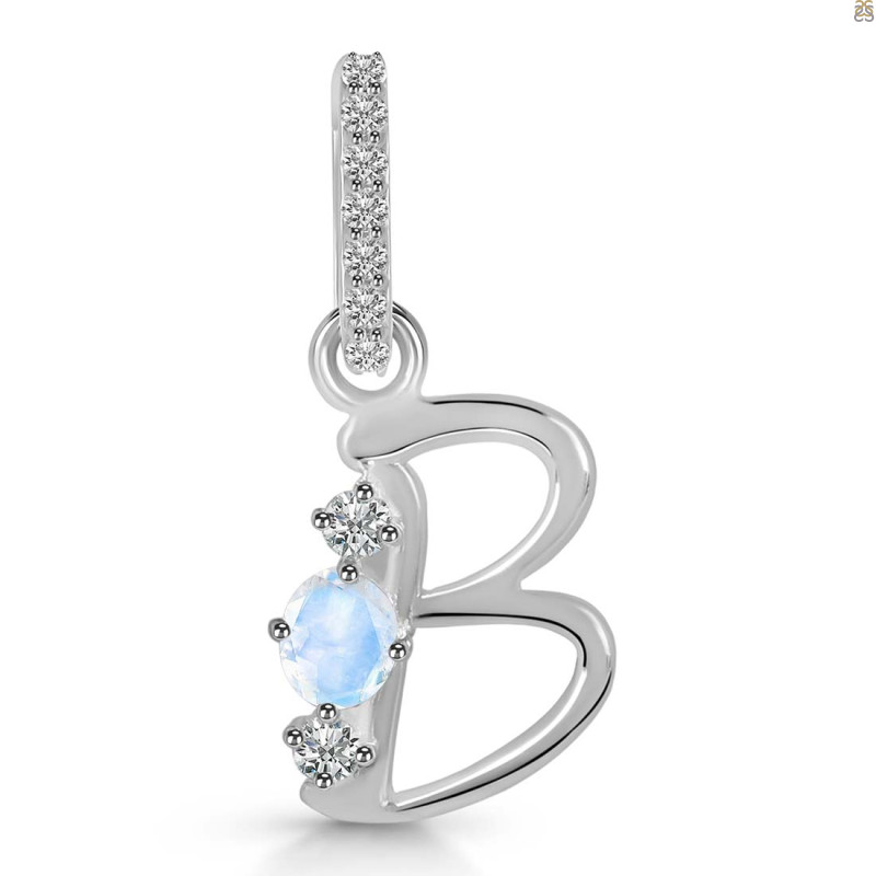 Moonstone & White Topaz Alphabet B Pendant RBM-RDA-80.