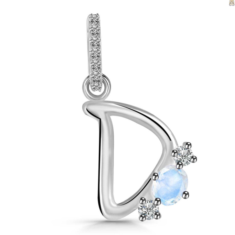 Moonstone & White Topaz Alphabet D Pendant RBM-RDA-82.