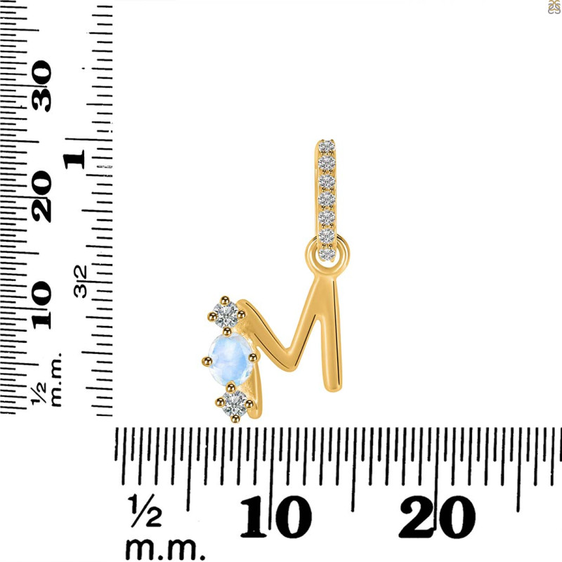 Moonstone & White Topaz Alphabet M Pendant RBM-RDA-91.