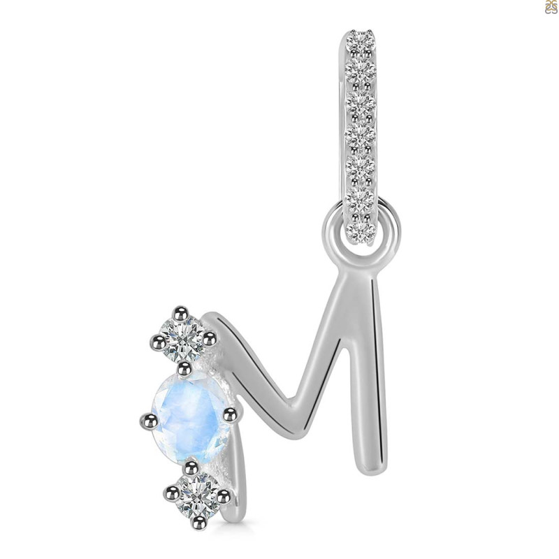 Moonstone & White Topaz Alphabet M Pendant RBM-RDA-91.