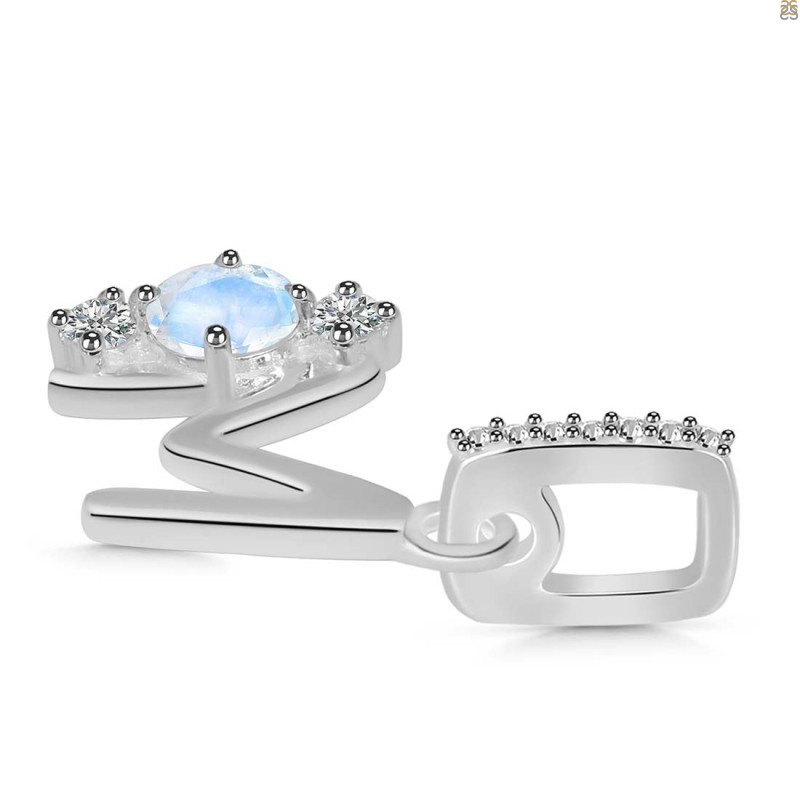 Moonstone & White Topaz Alphabet M Pendant