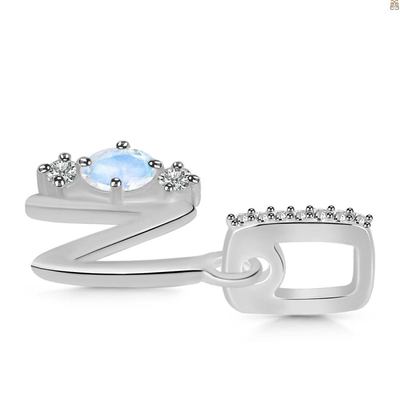Moonstone & White Topaz Alphabet N Pendant