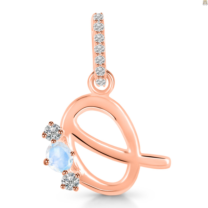 Moonstone & White Topaz Alphabet Q Pendant RBM-RDA-95.
