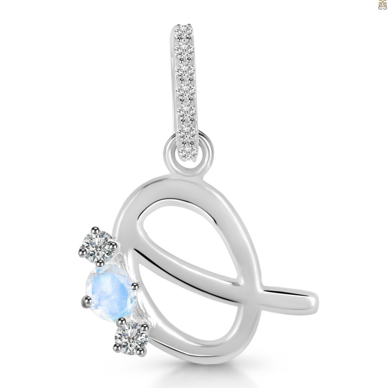 Moonstone & White Topaz Alphabet Q Pendant RBM-RDA-95.
