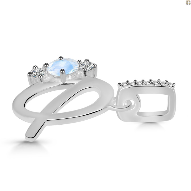 Moonstone & White Topaz Alphabet Q Pendant