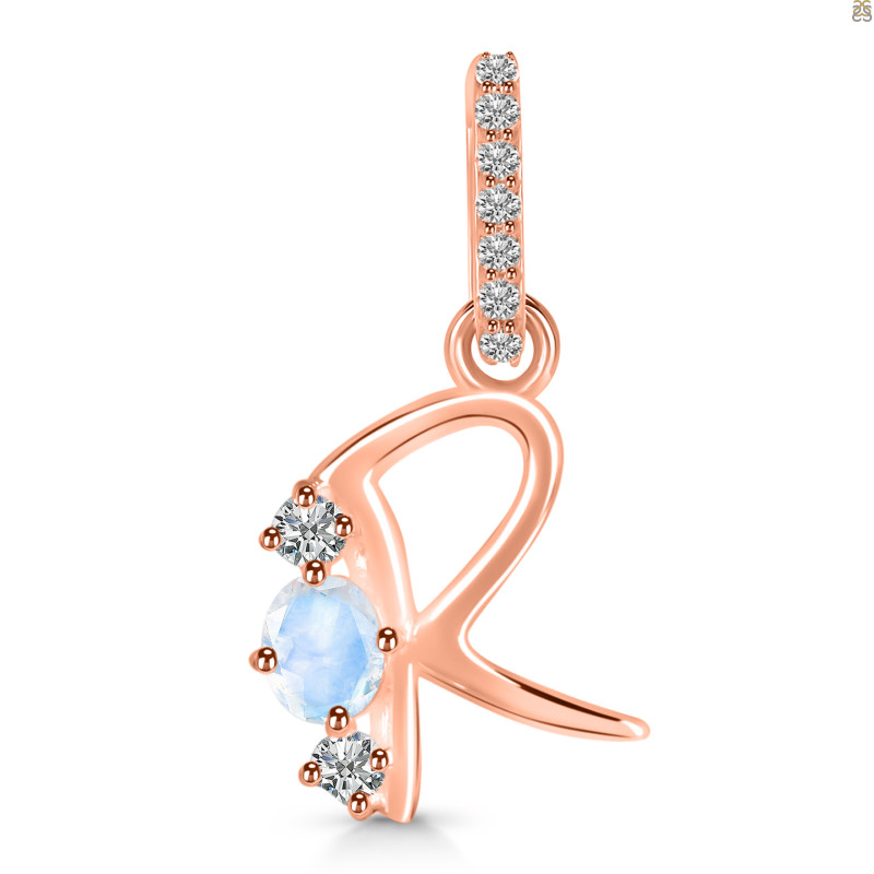 Moonstone & White Topaz Alphabet R Pendant RBM-RDA-96.