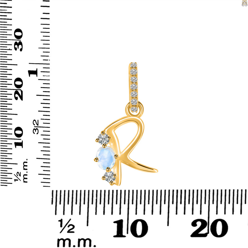 Moonstone & White Topaz Alphabet R Pendant RBM-RDA-96.