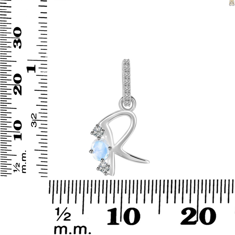 Moonstone & White Topaz Alphabet R Pendant RBM-RDA-96.