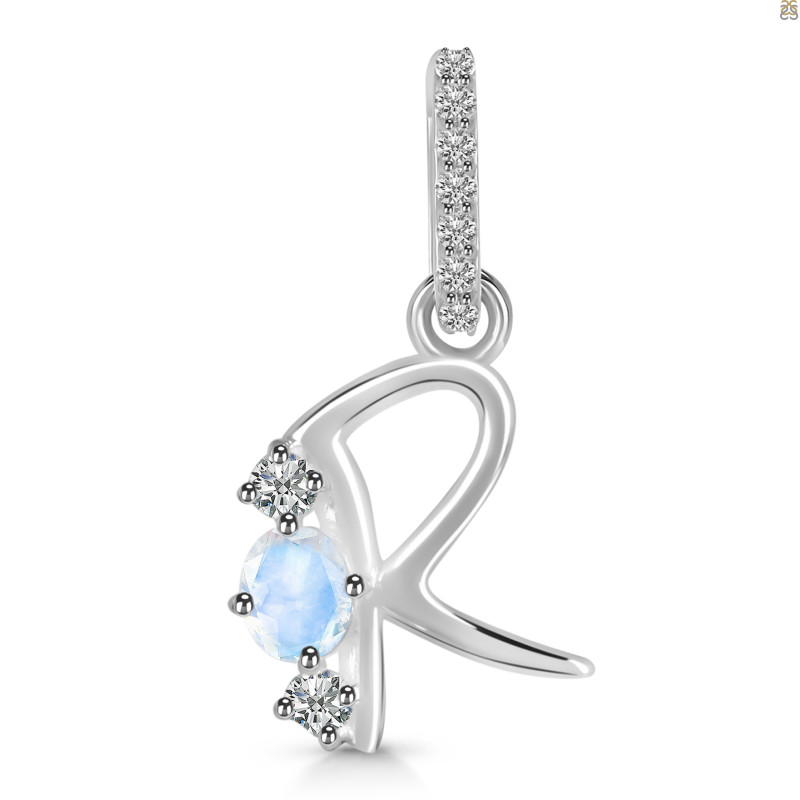 Moonstone & White Topaz Alphabet R Pendant RBM-RDA-96.