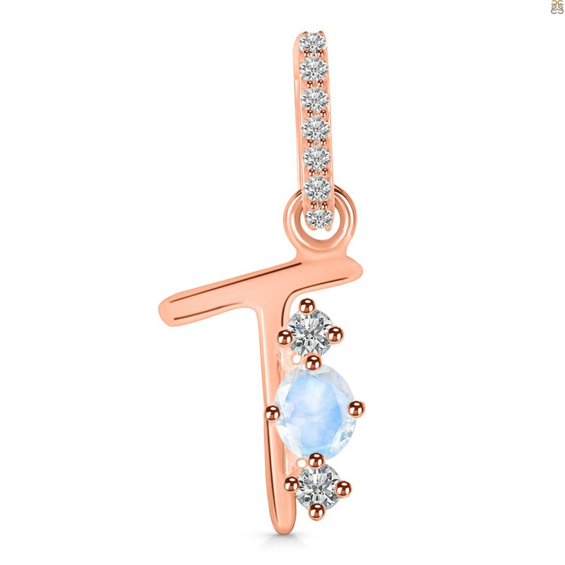 Moonstone & White Topaz Alphabet T Pendant RBM-RDA-98.