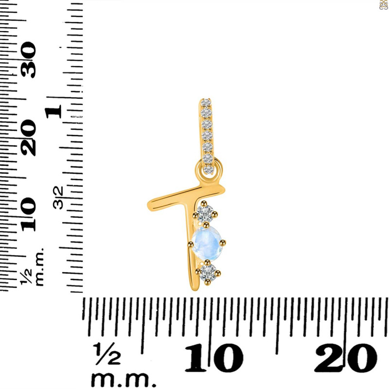 Moonstone & White Topaz Alphabet T Pendant RBM-RDA-98.