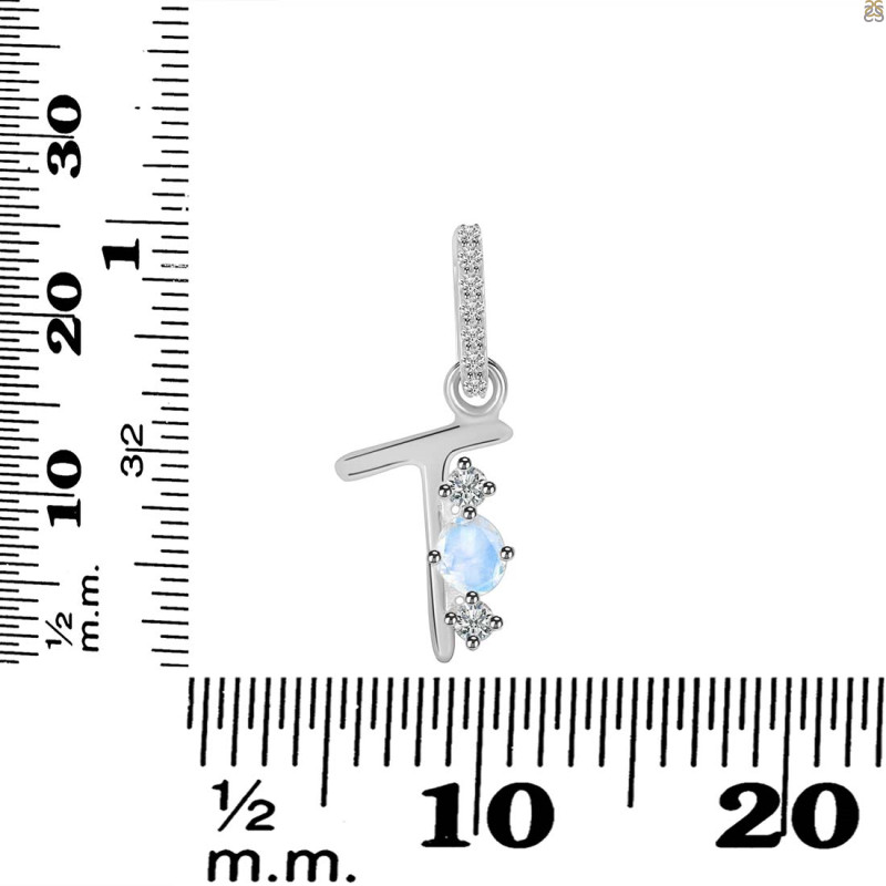 Moonstone & White Topaz Alphabet T Pendant RBM-RDA-98.
