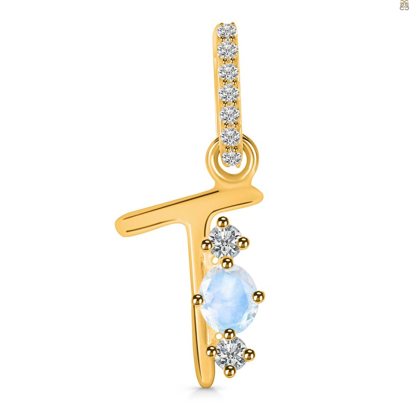 Moonstone & White Topaz Alphabet T Pendant RBM-RDA-98.