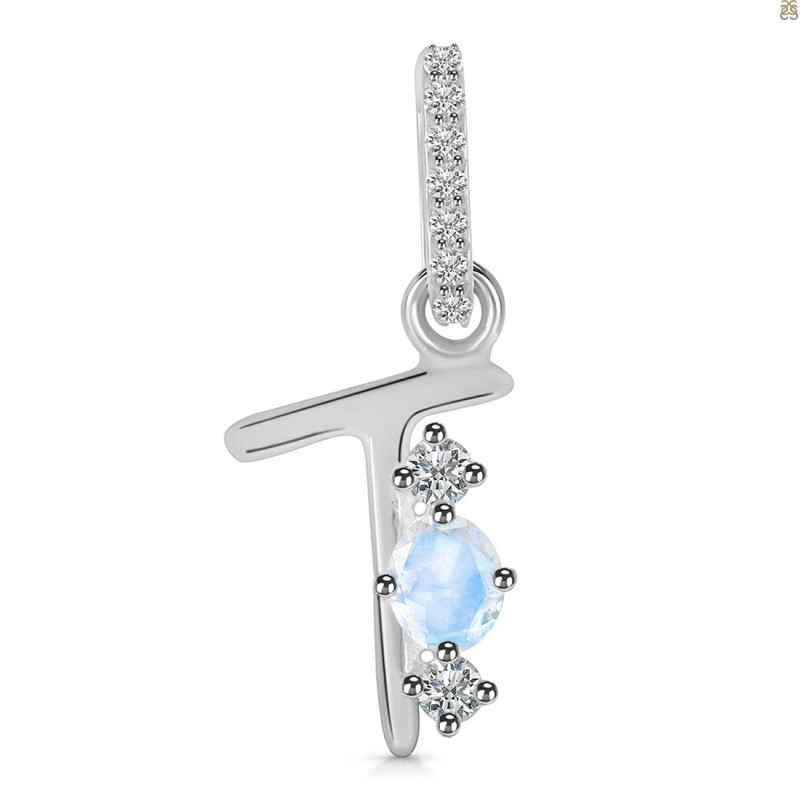 Moonstone & White Topaz Alphabet T Pendant RBM-RDA-98.