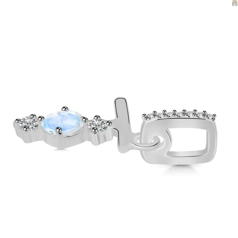 Moonstone & White Topaz Alphabet T Pendant